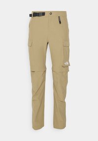 Beiga cargobyxor med avtagbar funktion, tillverkade av ett lätt och hållbart tyg. Inkluderar framfickor och ett bälte.