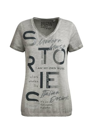 Soccx, SOCCX T-SHIRT  V-NECK MIT FOLIENPRINT UND ELASTIKSAUM - Print T-shirt - shadow