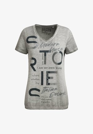 Soccx, SOCCX T-SHIRT V-NECK MIT FOLIENPRINT UND ELASTIKSAUM - T-Shirt print - shadow