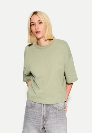 Bershka HEAVY BOXY FIT SHORT SLEEVE - T-Shirt basic - khaki