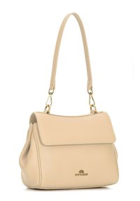 Beige leather handbag with a flap closure, gold-tone hardware, detachable shoulder strap, and Wittchen logo on the front.