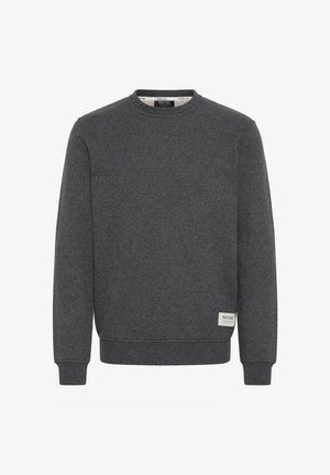 Donkergrijze crewneck sweatshirt van zachte katoen. Kenmerkt zich door ribgebreide manchetten en onderrand, met een klein labeltje aan de onderkant links voor branding.