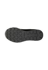 Schwarze Gummisohle mit hexagonalem Profil, entworfen für Rutschfestigkeit. Die Unterseite ist flach mit einer leichten Krümmung an der Spitze.