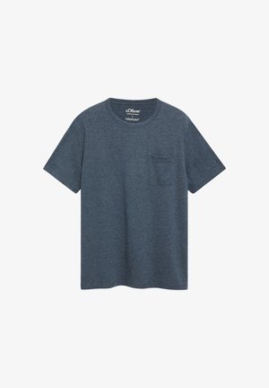 Short-sleeve dark gray crew neck T-shirt with a chest pocket and s.Oliver brand label inside the collar.