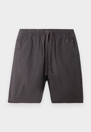 Legere shorts in anthrazitgrau mit elastischem Bund und vorderem Kordelzug, geradem Schnitt und seitlichen Taschen, flach auf hellem Untergrund liegend.