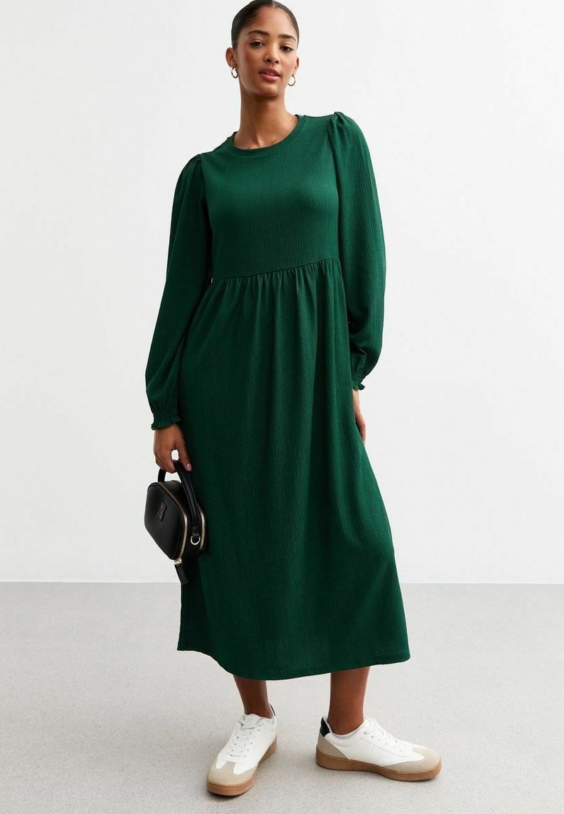 New Look CRINKLED LONG SLEEVE Vestito Estivo Dark Green verde Scuro new-look-crinkled-long-sleeve-vestito-estivo-dark-green-verde-scuro