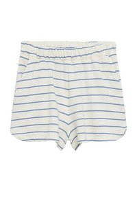 Raidalliset sortsit kerma- ja sinisävyisinä. Varustettu joustavalla vyötäröllä, sivutaskuilla ja rennolla istuvuudella, jossa helma kaartuu ylöspäin.