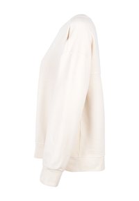 Hellbeige Sweatshirt, aus weicher Baumwolle gefertigt. Hat einen Rundhalsausschnitt, lange Ärmel und gerippte Bündchen. Einfaches, unauffälliges Design.