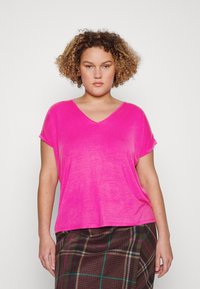 Vero Moda Curve VMAYA V-NECK NOOS CURVE - Navadna majica - pink yarrow