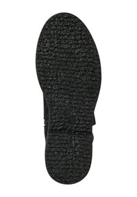 Suola in gomma nera con superficie strutturata, caratterizzata da un design in rilievo e un dettaglio con cerniera laterale. Indicatore di taglia segnato come "37".