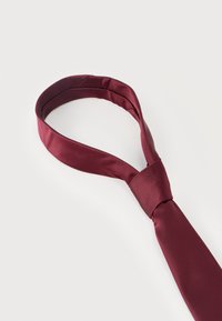 Βουργουνδί γραβάτα από μετάξι, με απαλή υφή, ελαφρώς γυαλιστερό φινίρισμα, διαθέτει κόμπο στο λαιμό, τακτικά διπλωμένη χωρίς σχέδια.