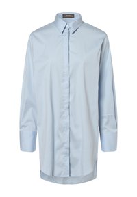Jasnoniebieska koszula z długim rękawem, wykonana z gładkiej bawełny, z klasycznym kołnierzykiem typu button-down i prostym krojem z bocznymi rozcięciami.