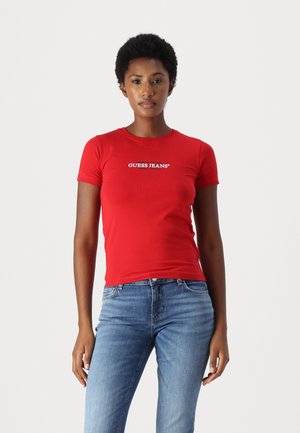Guess Jeans SLIM AMERICAN TEE - T-shirt con stampa - rugby red