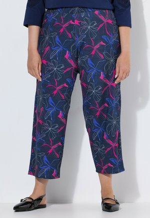 Ulla Popken NEON FLOWER ELASTIC WAIST JERSEY CROPPED PANTS - Bukser - marine