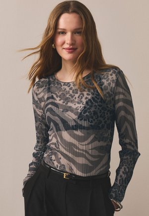 Next, REGULAR FIT - CRINKLE CREW NECK - Blouse - chocolate brown animal print