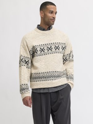 Jack & Jones PREMIUM JPRBLUMAX FAIRISLE CREW NECK - Pulóver - simply taupe