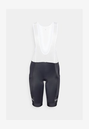 Černé cyklistické šortky s návlekem, se spodní částí z prodyšné bílé síťoviny, polstrovaným sedlem a bočními kapsami. Obsahují kontrastní bílé logo "LE COL".