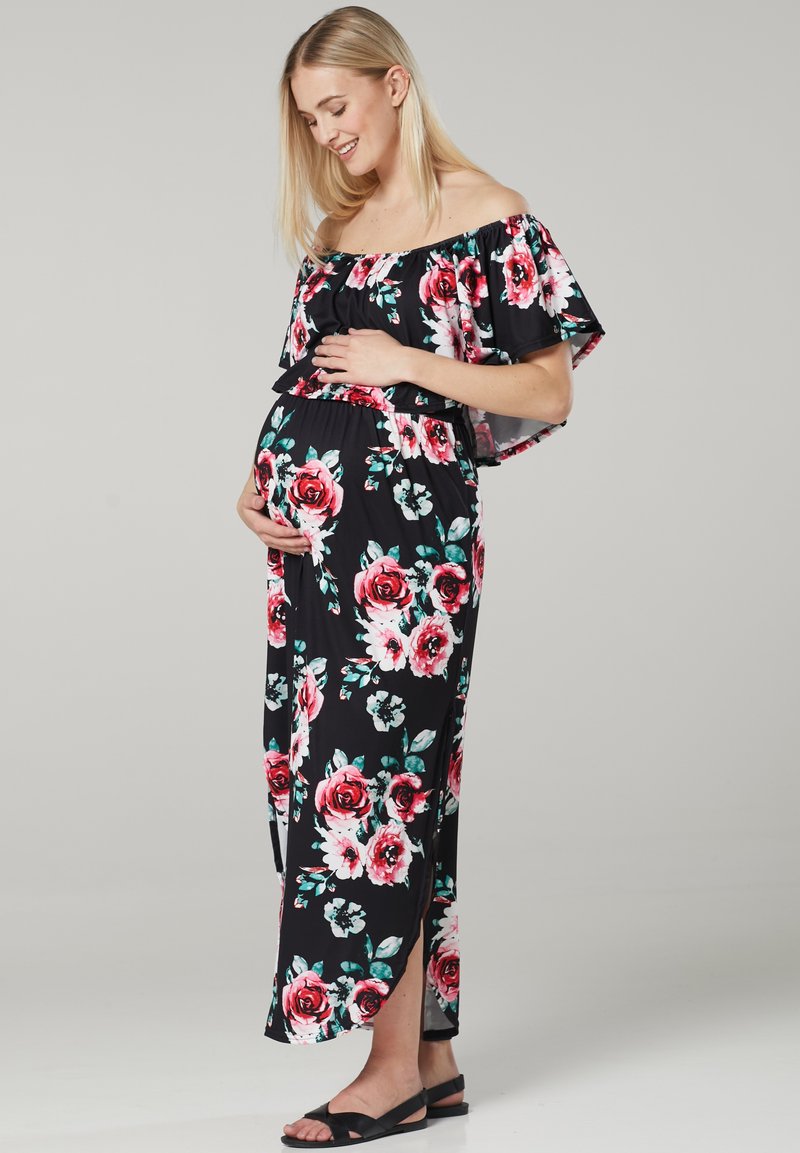 Damen Freizeitkleider | Chelsea Clark Maxikleid czarny różowe kwiaty/dunkelblau - QV75433 Damen Freizeitkleider | Chelsea Clark Maxikleid czarny różowe kwiaty/dunkelblau - QV75433