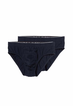 Due paia di slip da uomo neri semplici con fascia elastica in vita, mostrati distesi su sfondo bianco.