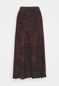 Gonna maxi con cintura elastica, caratterizzata da un motivo astratto in nero e rosso scuro. Realizzata in tessuto testurizzato con un design fluido.