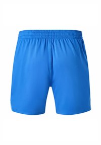 Pantalones cortos deportivos azules con cintura elástica, tejido texturizado y aberturas laterales para facilitar el movimiento. Sin logotipos ni patrones visibles.