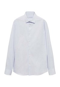 Lichtblauw gestreept overhemd met lange mouwen, een button-down kraag en knopen aan de voorkant. Glad stof met een reguliere pasvorm en manchetten.