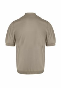 Korte mouwen polo shirt in lichtbeige, met een platte kraag en ribbels aan de mouwen. Zachte, gladde textuur met een getailleerde pasvorm.