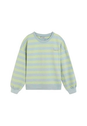 Sudadera de manga larga con rayas horizontales en azul claro y amarillo pálido, con puños, bajo y cuello redondo de canalé, logo bordado en el pecho izquierdo.