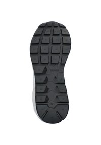 Schwarze Gummisohle mit tiefen rechteckigen Profilen, kleinen Sternmustern, „SUN68“ und Größe „37“ auf die Sohle eingeprägt.