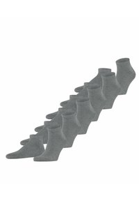 Tio par ankelsockor i en mörkgrå enfärgad design. Tillverkade av mjukt material med ribbad textur och elastiska muddar för en säker passform.