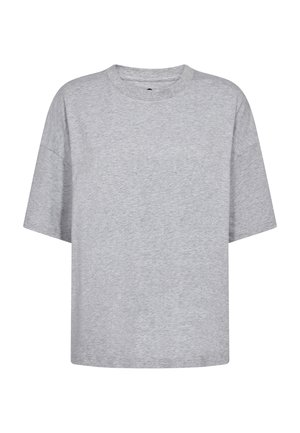 Light gray short-sleeve crew neck T-shirt with a loose fit and heathered fabric texture, displayed on a plain white background.