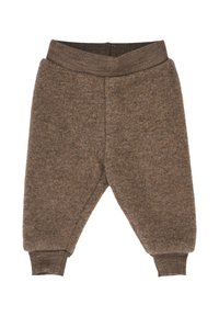 Braune Filzhose mit weicher Textur, elastischem Bund und gerippten Knöchelbündchen. Die konische Form sorgt für eine gemütliche Passform.