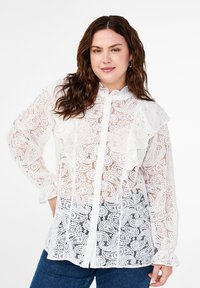 Zizzi MIT RÜSCHENDETAIL - Blúzka so zapínaním na gombíky - snow white