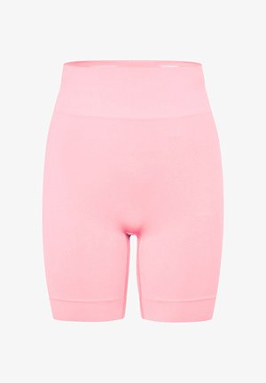 Nahtlose, hoch taillierte Biker-Shorts in Pink mit glattem, elastischem Stoff und einer Länge bis zur Mitte des Oberschenkels.