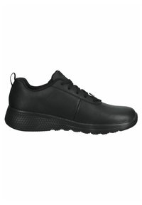 Sneaker in pelle nera con suola in gomma testurizzata, design con lacci, punta arrotondata e branding minimalista sul lato. Finitura della superficie liscia.