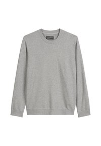 Grijze sweatshirt van een katoenmix, met een ronde hals, lange mouwen en ribbelboorden en onderrand. Eenvoudig, effen ontwerp.