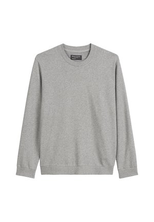 Szary sweatshirt wykonany z mieszanki bawełny, z okrągłym dekoltem, długimi rękawami oraz ściągaczami u nadgarstków i u dołu. Prosty, jednolity wzór.
