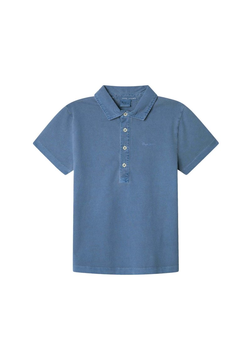 Polo shirt azzurro chiaro in cotone, con colletto a punta, maniche corte, placket a cinque bottoni e ricamo del logo discreto.