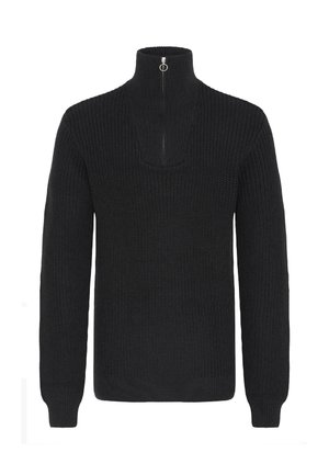 Must haritudelee mustreülik, millel on kõrge krae, pool tõmblukk ja soonikkoes varrukad. Kude on mõnusalt paks ja tihe, ideaalne soojuse tagamiseks.