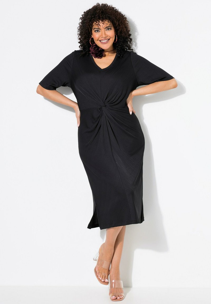 Ulla Popken KNOTTED SHORT SLEEVE V-NECK - Jerseyjurk - black