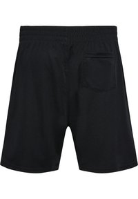 Schwarze Sportshorts mit elastischem Bund, einer einzigen Gesäßtasche und einem glatten, leichten Stofffinish.