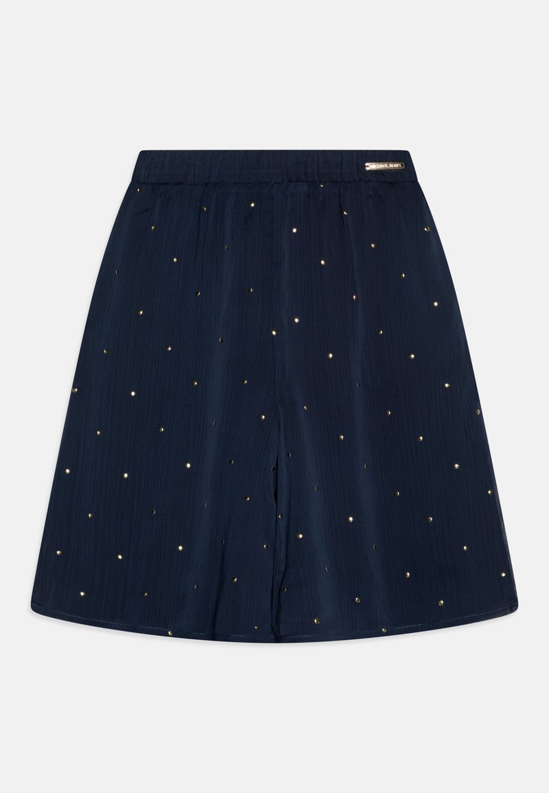 Jupe bleu marine à coupe décontractée, ornée de points décoratifs dorés et d'une taille élastique pour plus de confort. Conçue en tissu léger.