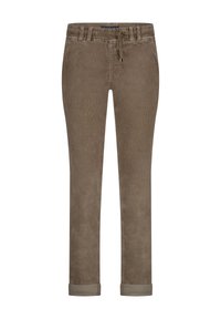 Brune bukser i kordfløjl med opsmøgede manchetter, bæltestropper og snøre i taljen.