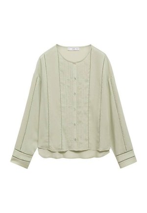 Svijetlozelena košulja sa dugim rukavima, koja se zakopčava, s naglašenim naborima i kontrastnim šavovima. Mekana, teksturirana tkanina.