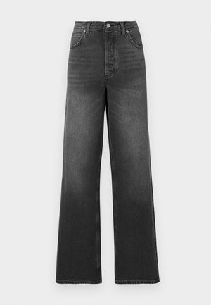 Hoge taille, wijde pijpen jeans gemaakt van donkergrijze denim. Heeft een klassieke vijf-pocketstijl en gestikte zoomdetails.