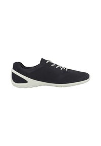 Scarpe da atletica navy con tomaia perforata, lacci bianchi e una suola leggera con un motivo testurizzato per la trazione.