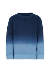 Ungdomströja i gradient blå ombre. Blandning av bomull, rund hals, långa ärmar, ribbade muddar, med en liten marinblå logotyp på bröstet.