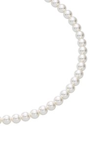 Perlenkette aus weißen Perlen mit gleichmäßig geformten, glänzenden Beads, die in einem sanften, geschwungenen Muster aufgereiht sind und eine glänzende Textur zeigen.