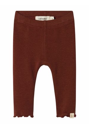 Bruine katoenen leggings met een geribbeld textuur, cropped lengte en een geschulpte zoom. Heeft een geweven label aan de onderzijde.