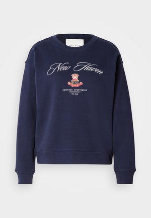 Felpa blu navy realizzata in morbido tessuto, con collo a giro, maniche lunghe e logo frontale con ricamo "New Haven" e stemma.